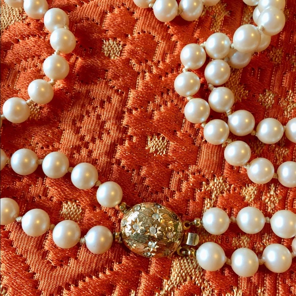 Vintage two strand Faux Pear Necklace Pave Clasp - Picture 2 of 7